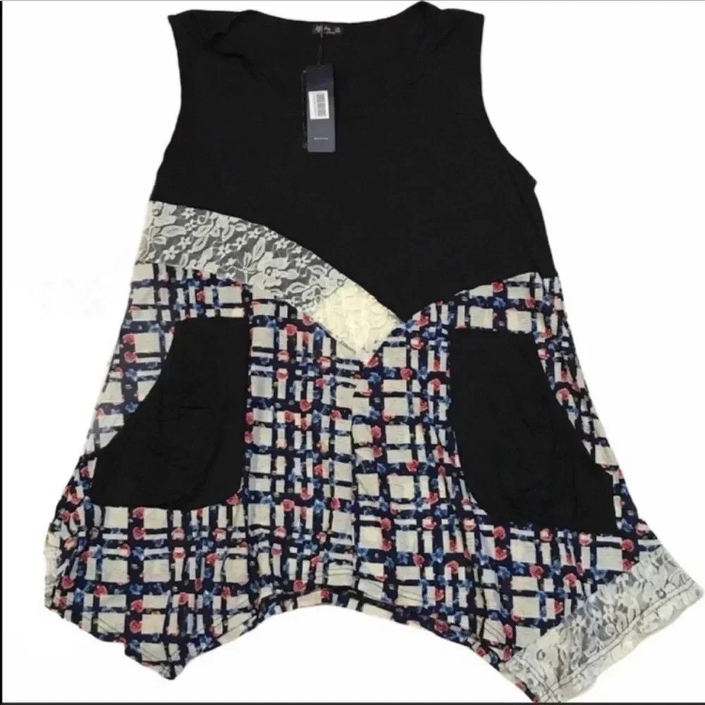 NWT Lily Asymmetrical Mix Pattern Sleeveless Tunic Size 2X